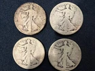 4 Walking Liberty Half Dollars 90% US Silver Coins, mixed dates, free shipping!