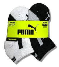 PUMA SOCKS BOYS X6 - LOW 253 - PIPE BLACK WHI - SMALL SZ SHOE 4-8.5 - 6 PACK