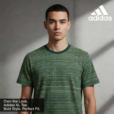 Adidas XL Men's Short Sleeve T-Shirt Green Striped