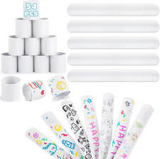 54 PCS White Slap Bracelets Bulk Party Favors for Kids DIY Crafts