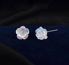 925 Sterling Silver Crystal Rose Flower Stud Earrings Women Jewellery Girl Gift