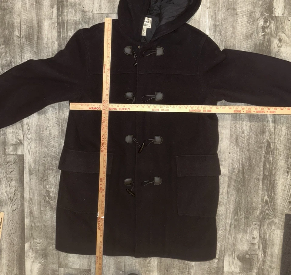 L L BEAN Mens XL Tall Wool Duffle Coat Black Hooded Toggle Warm Lined Jacket - Image 4 of 4