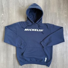 Vintage Michelin Hoodie Mens Large Navy Blue Pullover Fleece KTC Tire Sweatshirt