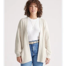 Quince Open Front Ribbed Cardigan Beige Organic Cotton Sweater Women's M