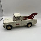 Vintage 1960 Tonka White & Red Metal Mini Jeep Pickup Wrecker Tow Truck
