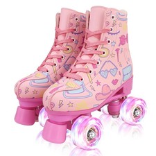 XUDREZ Roller Skates for Girls and Women, Stylish Pattern Pink Roller Skates ...