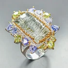 Vintage 30 ct Natural Green Amethyst Ring 925 Sterling Silver Size 8 /R455409