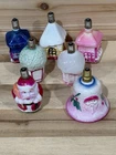 Awesome Vintage Milk Glass Christmas Hand Painted Light Bulb Santa Bell Lot Of 7