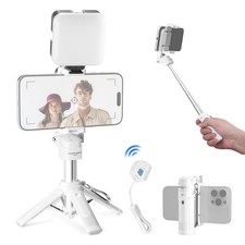 NEEWER Mini Tripod for Phone, Foldable Selfie Stick, Remote Clamp Stand, White