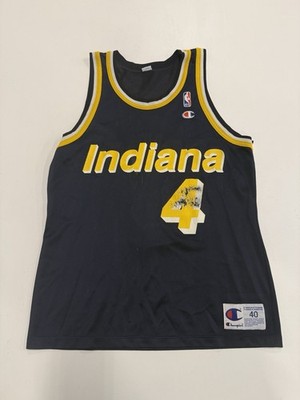 90s Champion Indiana Pacers Travis Best #4 Blue/Yellow/White NBA Jersey Size 40