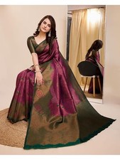 Women's Kanjivaram Soft Silk Banarasi Sarees With Blouse Piece