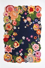 New Handmade Woollen Rug Irregular Shape Loop  Cut Floral Hand Tufted Carpet