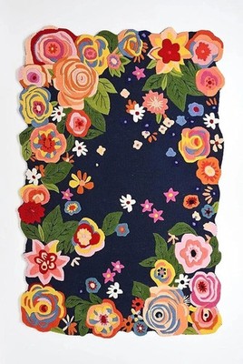 New Handmade Woollen Rug Irregular Shape Loop & Cut Floral Hand Tufted Carpet