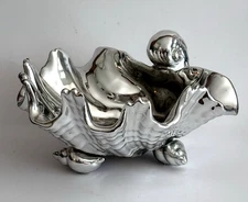 Fitz and Floyd Rare Silverplate Ceramic Coquille Shell Bowl, 8" in Diameter