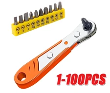 Ratcheting Right Angle Screwdriver Hex Drive 90 Degree Offset + 10pc Bits Set!.