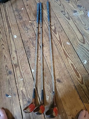 vintage powerbilt wood gold club drivers 1, 3, 5 H&B grand slam super action