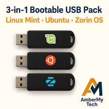 3-in-1 Bootable USB Pack  Linux Mint  Ubuntu  Zorin OS  Live Install