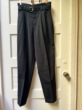 Vintage High-Waisted Black Pleated Trousers with Belt 80s 90s Minimalist Pants