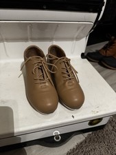 Weissman Girls Tap Shoes Tan PU Lace-Up Size 3A Metal Taps Dance