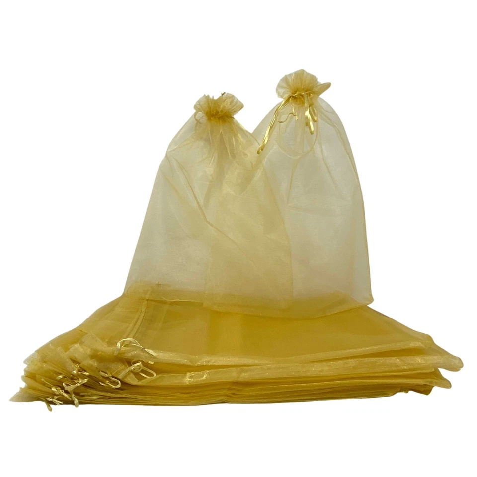50 Pack Large Organza Gift Bags 12x16 Inch Gold Yellow Weddings Birthdays - Image 3 of 4