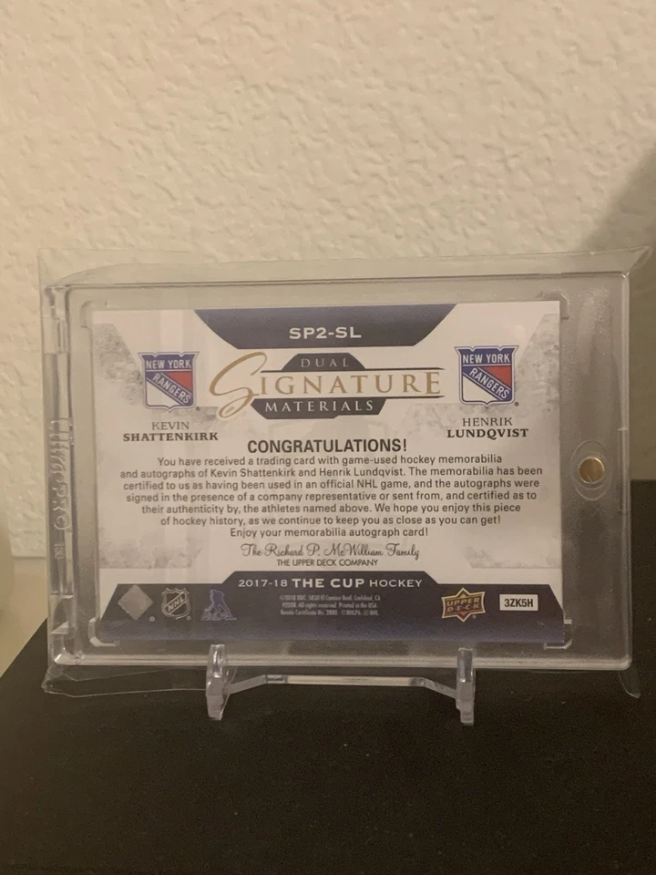 2017-18 UD The Cup Kevin Shattenkirk/henrik Lundqvist Dual Patch Autos/35 - Imagem 2 de 2
