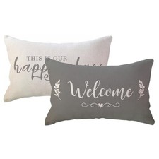 2Pack Welcome to Our Happy Place Decorative 20" x 12" Pack of 2 Grey