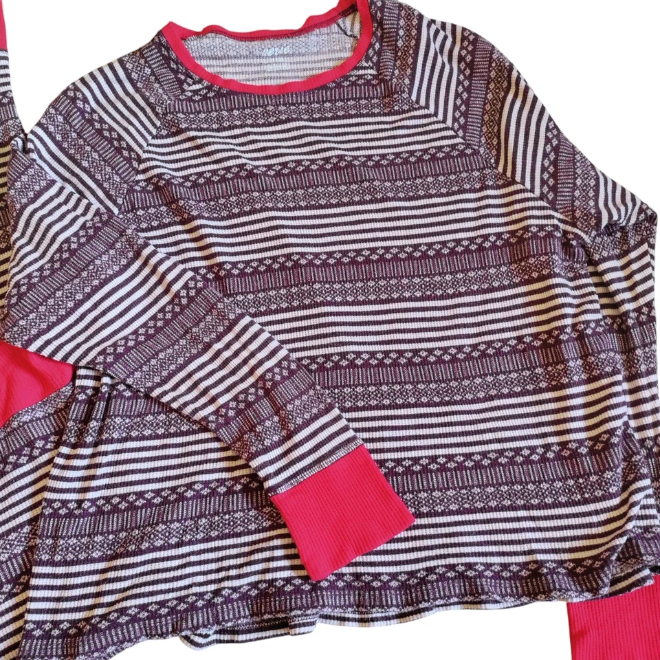 Aerie Thermal Pajama Set Women's Medium Long John's Striped Raglan Jogger... - Image 3 of 3