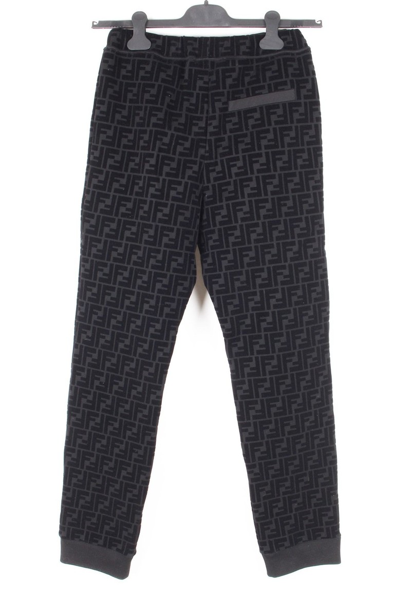 Fendi FF Jacquard Black Velvet Track Pants 44(28 29