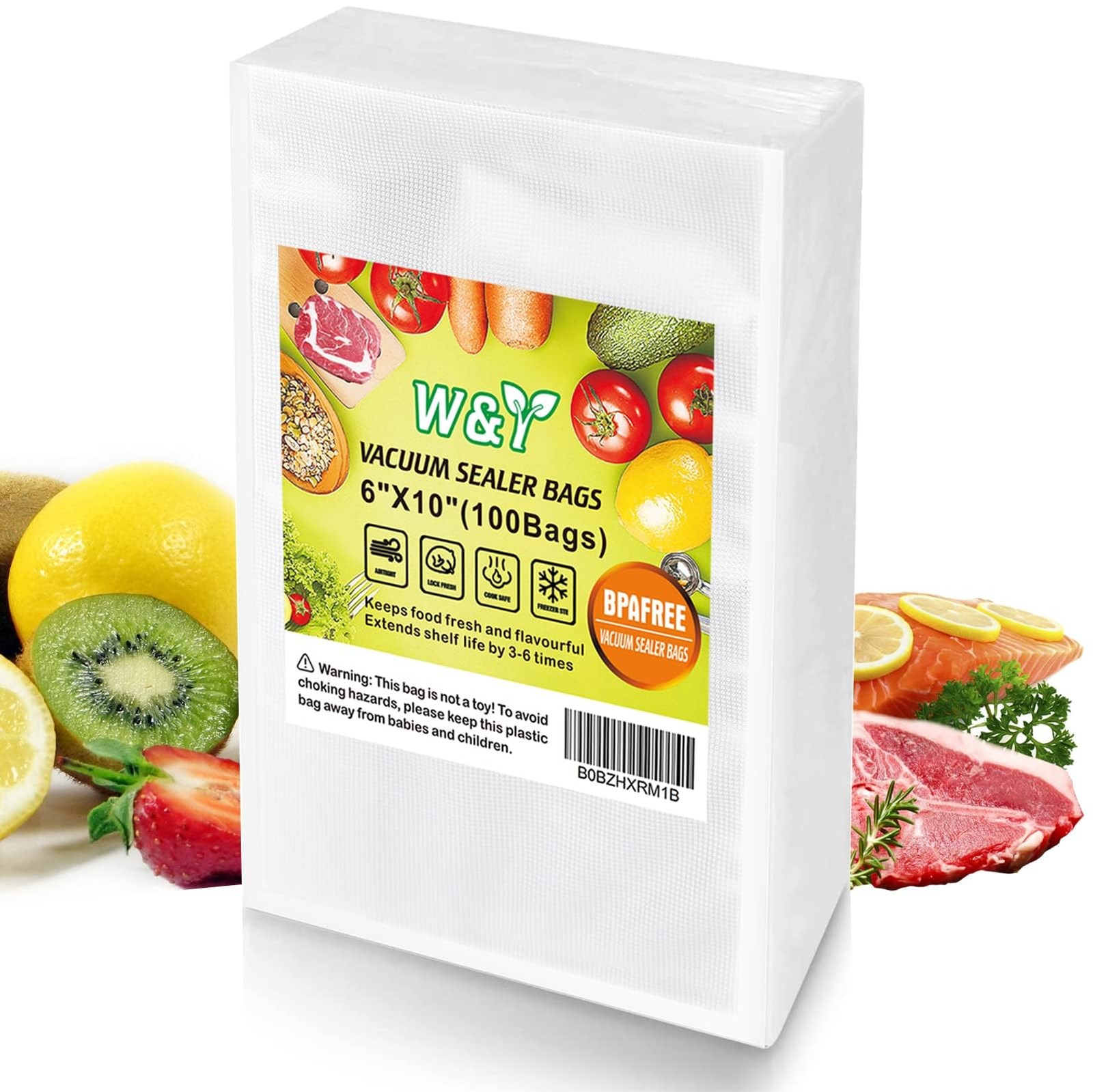 Vacuum Sealer Bags 100 Count 6x10 Inch BPA-Free Commercial Grade Pre-Cut Embossed