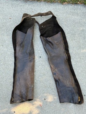 Vintage Adult Brown Leather Chaps Talon Zipper Western Wear Cowboy Weathered