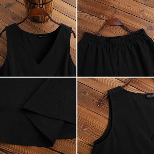 Set completo donna summe cotone lino set camicia top camicia pantaloncini tuta - Foto 12 di 17