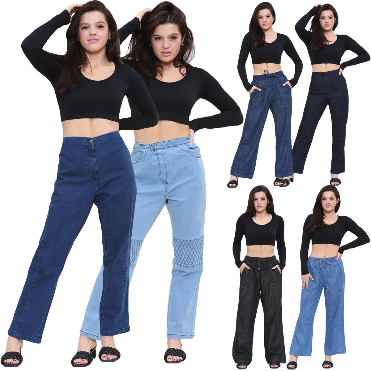 Womens Denim Jeans Stretchy Jeggings With Pockets Pants Trousers Plus Size  12-30