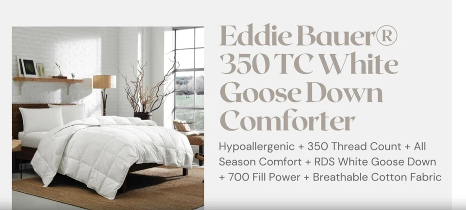 Edredón Eddie Bauer Ligero 350 Hilos Cuenta Atrás Gran Tamaño King 108 x 98" Foto 3 de 4