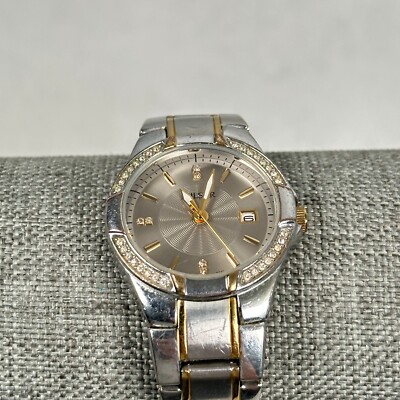 Pulsar Watch Womens 27mm Date Pave Bezel Two Tone 6.25'' Quartz New Battery