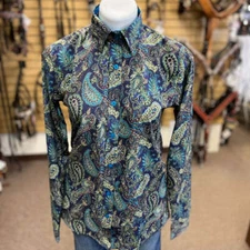 70077 Royal Highness Ladies Western Button Show Shirt Purple/Turquoise Paisley