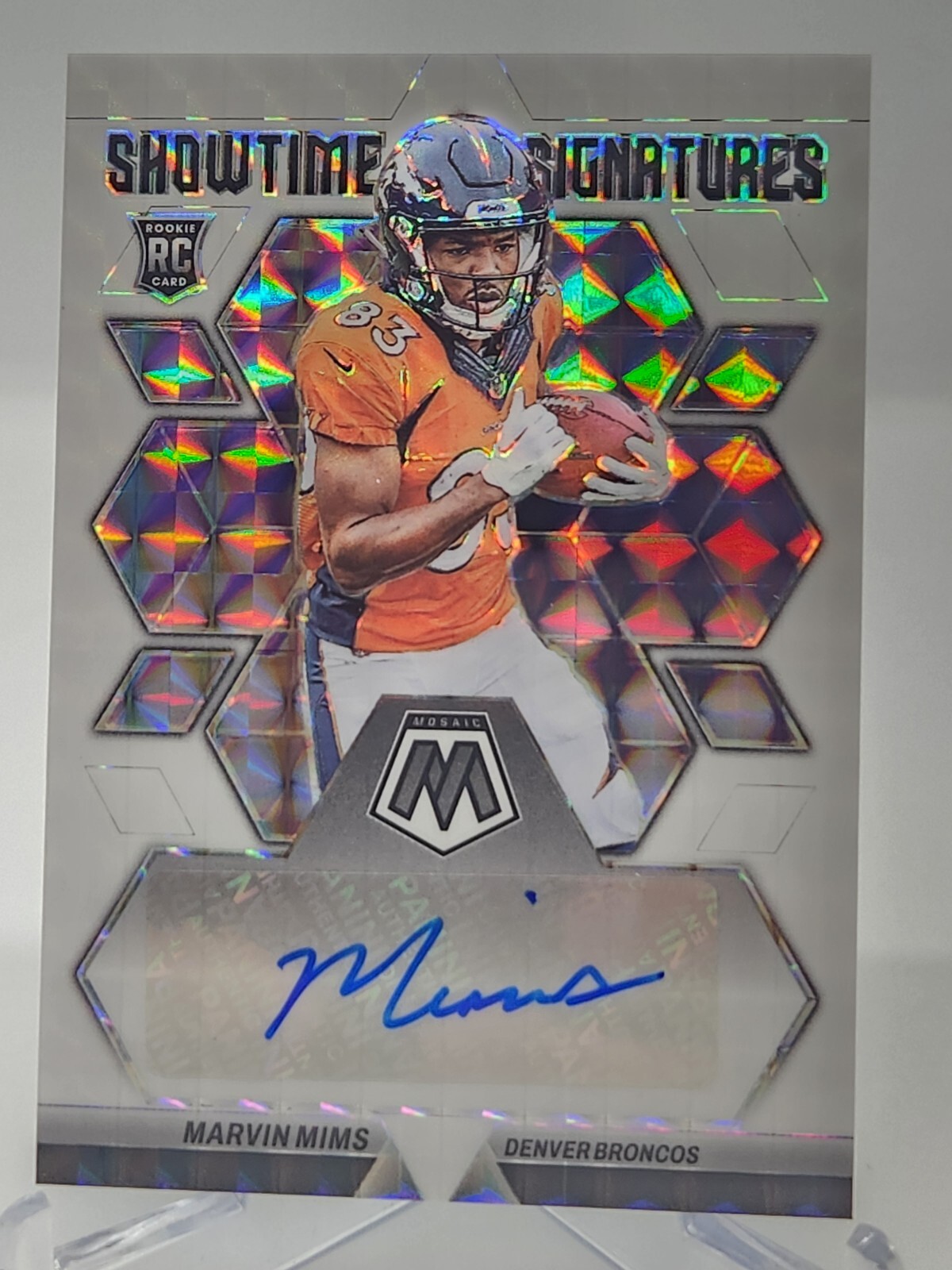 2023 Panini Mosaic Marvin Mims Showtime Signatures Rookie Card White /25