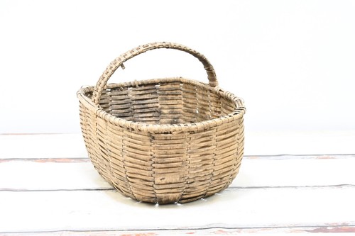 Antique Early 1900s Woven Splint Small Laundry Basket Gathering Basket Large #4 - Picture 9 of 11