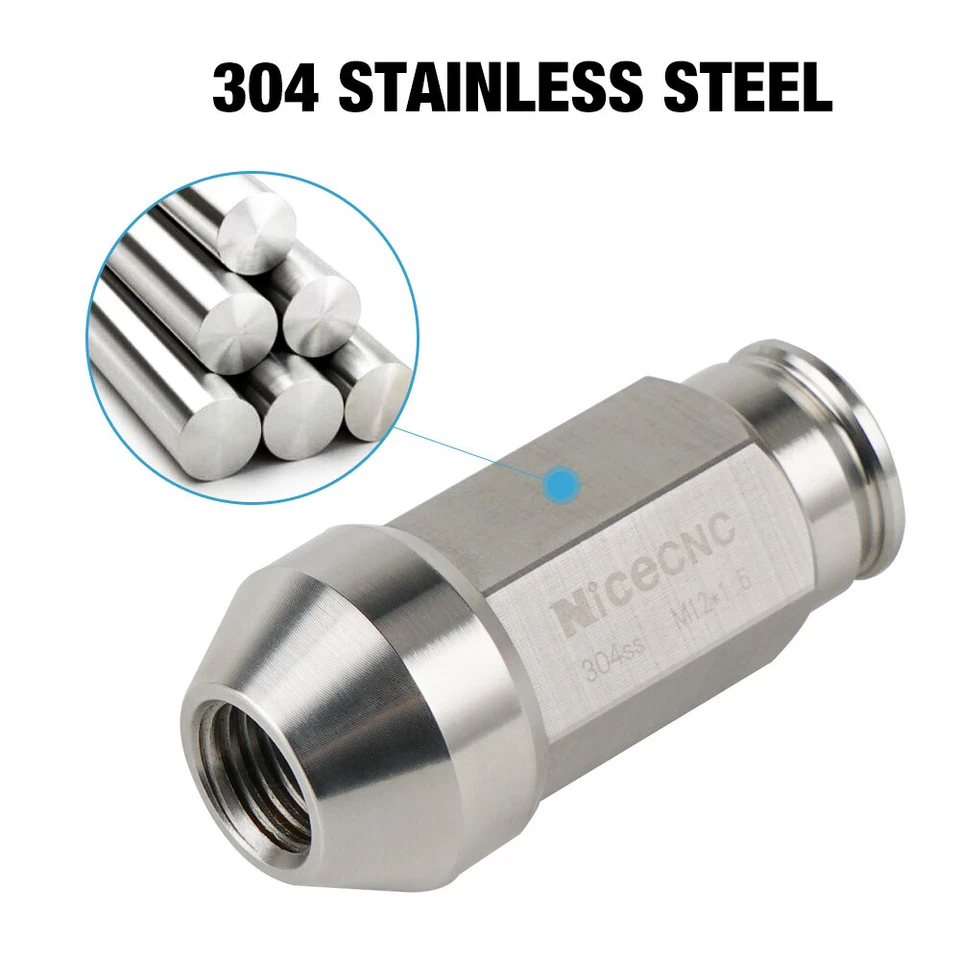 NICECNC T304 Stainless Steel 20X M12X1.5 12mmX1.5 12X1.5 Conical Wheel Lug Nuts Foto 4 de 4