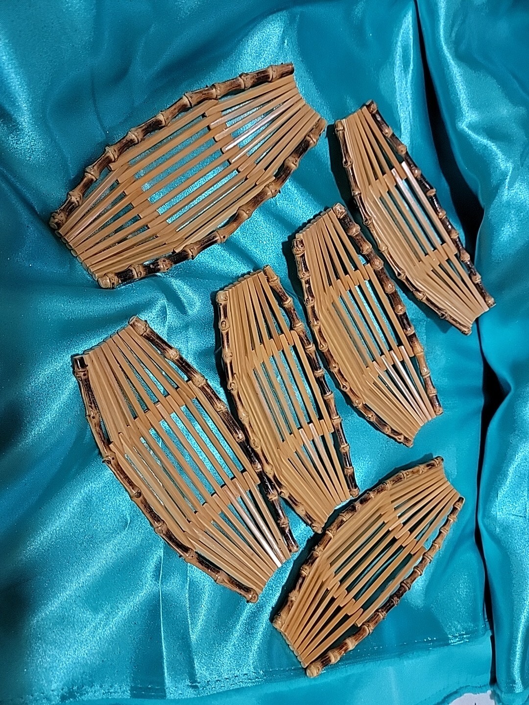 Vintage Japanese Bamboo OSHIBORI TRAY Sushi Meal Hand Towel Holder Boat Set Of 6