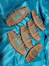 Vintage Japanese Bamboo OSHIBORI TRAY Sushi Meal Hand Towel Holder Boat Set Of 6