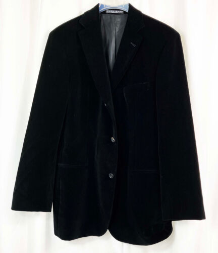 40 R Hugo Boss Black Velour Cotton Velvet Blazer Jacket 3 Button