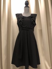 A’RececBlack Ruffled Bodice Empire Waist Dress With Zippered Wait