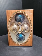 Glass Christmas by Krebs Ornaments Snowflakes Gold  Blue Balls USA Made