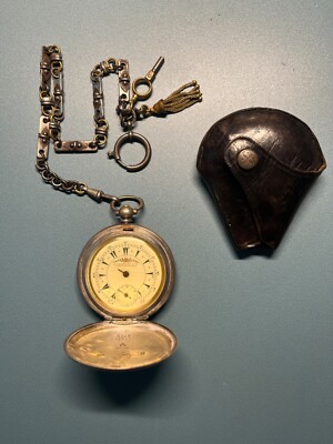 K SERKISOFF & CO CONSTANTINOPLE SILVER BILLODES POCKET WATCH WITH CHAIN & CASE