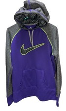 Nike Womens Large Purple Gray Sweatshirt Hoodie Therma Fit Thumb Holes