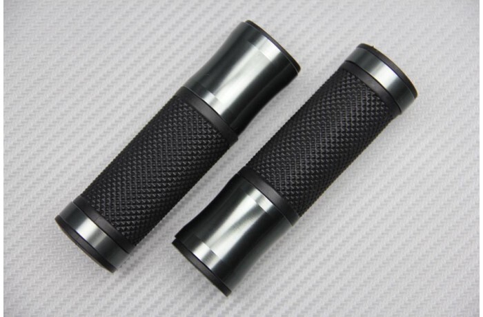 Poignées moto universelles 22 24 mm alu caoutchouc titane pour guidon