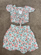 New Speechless Kids Girls 2-Pc. Floral-Print Top Scooter Skirt Set size L