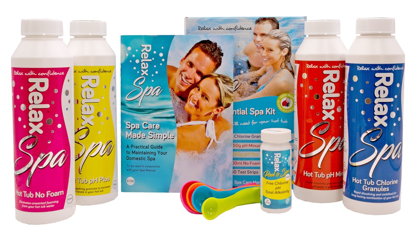 RELAX SPA Starter Kit - Hot Tub Chemicals 💧 pH, Chlorine & Alkaline Test Strips