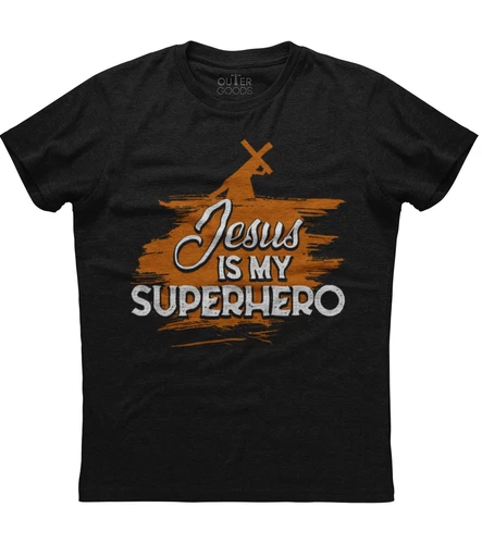 Jesus Is My Superhero Christian Religious Mens Short Sleeve Cotton Black T-shirt - Picture 1 of 2