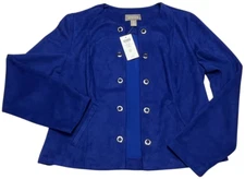 Chicos Blazer Womens 0/ US 4 Blue Faux Suede Grommet Open Long Sleeve NWT $79.95